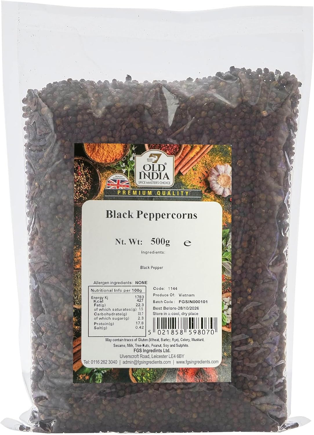 Old India Black Peppercorns 500g