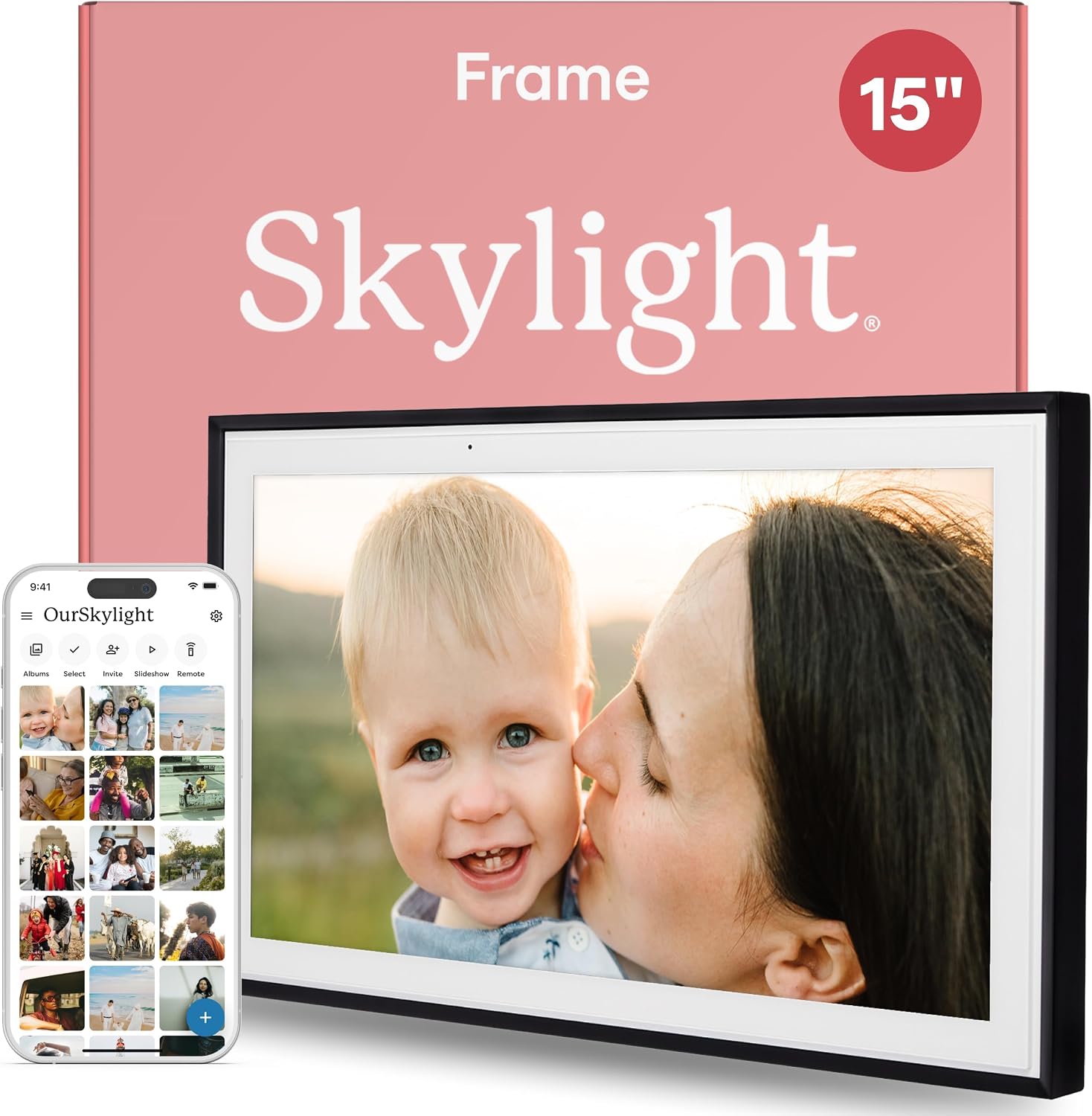 Skylight Digital Photo Frame, Load from Phone Capability, WiFi, 15" Black