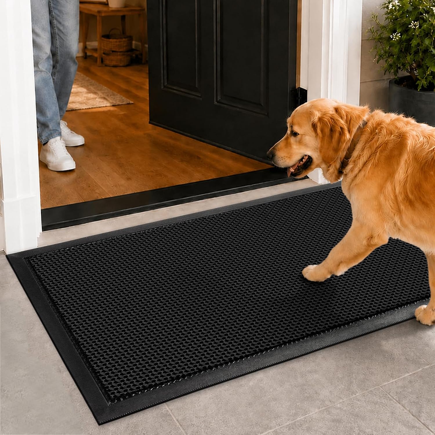 Mibao Meshy Mat Door Mat Heavy-Duty Quick-Dry Floor Mat, Sand & Dirt Trapper for Indoor & Outdoor, Ideal for Entrance, Mudrooms,Patios & Garages,Low-Profile,Non-Slip,Washable, Black, 30" x 17"