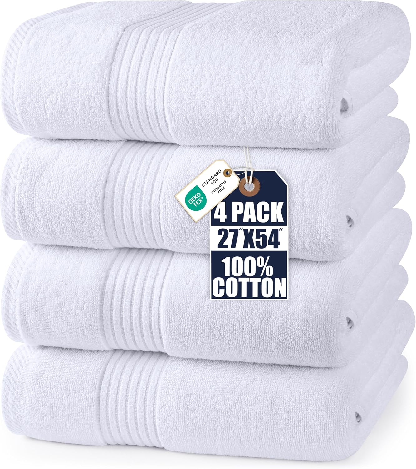 Utopia Towels Luxurious Bath Towels Set, 27x54 in, 4 Pack, Soft, White