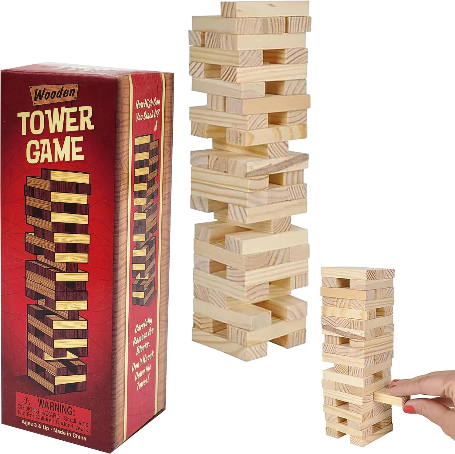 Wooden Blocks Stacking Tumbling Tower Game, Pull, and Tumble Blocks, Sensory Learning, Game Night, 6" Inches (Single)