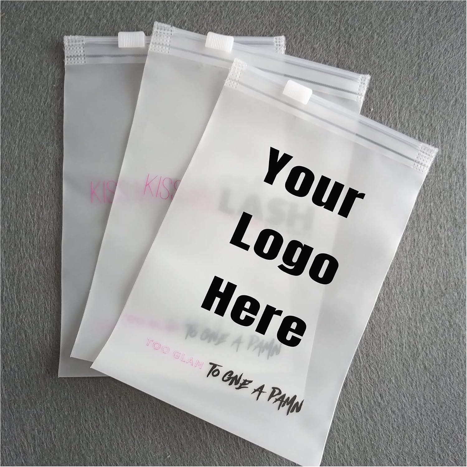 Custom Matte Zip Lock Bags,Personalized Plastic of Your Logo/Text Frosted Zipper Bags,Pack 50. Multiple Size Available
