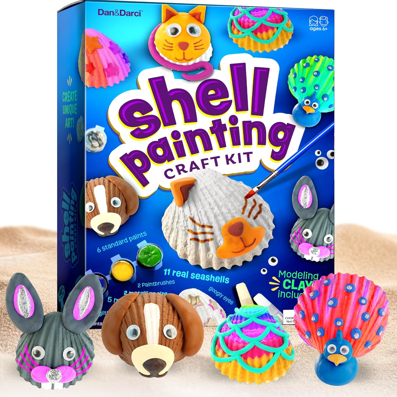 Dan&Darci Kids Sea Shell Painting Kit - Arts & Crafts Christmas Gifts for Boys and Girls - Craft Activities Kits - Creative Art Activity Gift Toys for Age 6, 7, 8, 9, 10, 11 & 12 Year Old 8-12