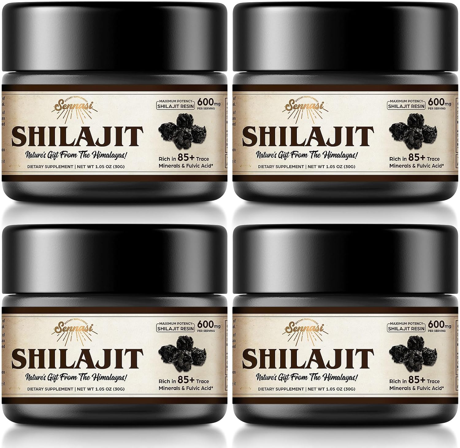 Shilajit Pure Himalayan Organic Shilajit Resin - 600mg Maximum Potency Natural Organic Shilajit Resin with 85+ Trace Minerals & Fulvic Acid for Energy, Immune Support, 30 Grams (4 Pack)