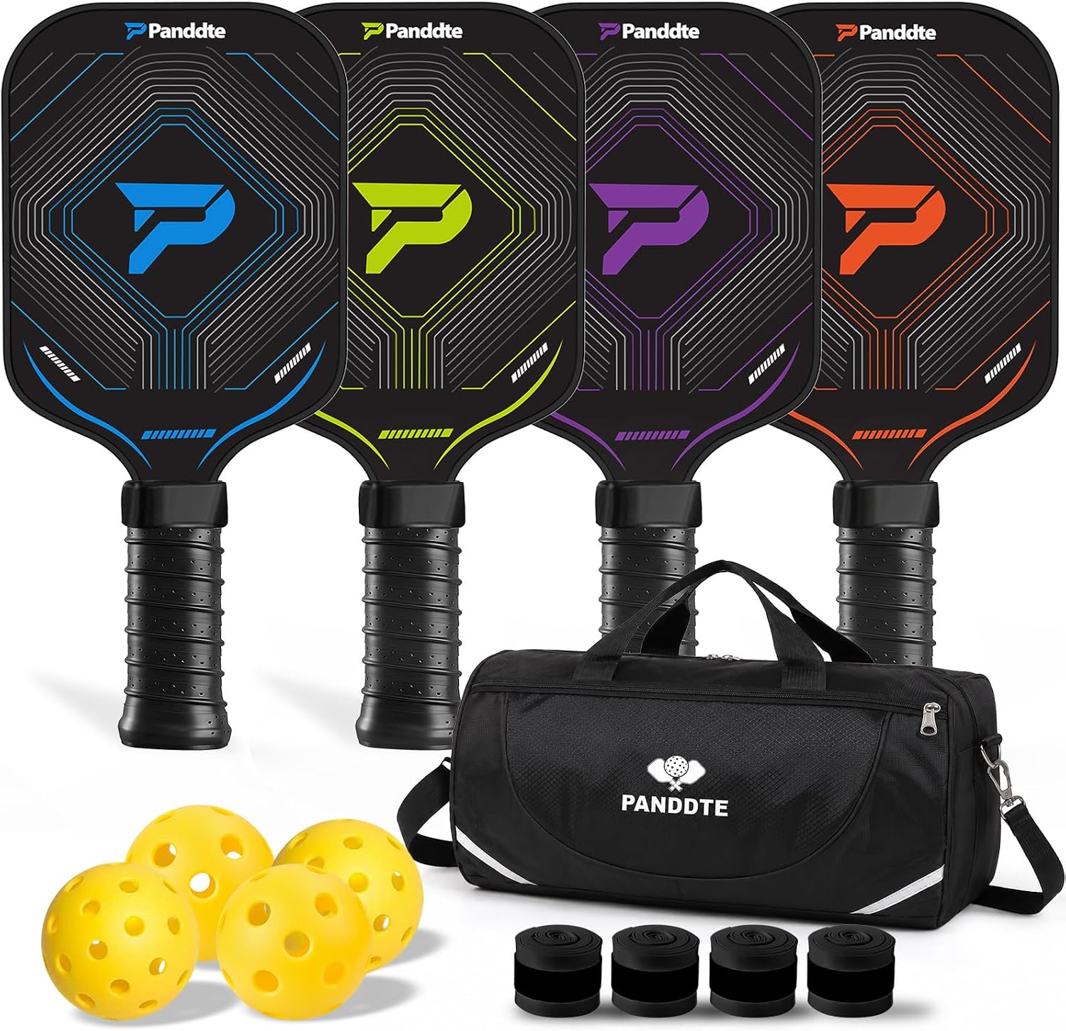 Pickleball Paddles Set, Lightweight Carbon Fiber Paddles Set of 4 | Family starter kit, indoor & outdoor pickleballs, carrying bag, extra overgrips, ready to play, beginners & intermediate