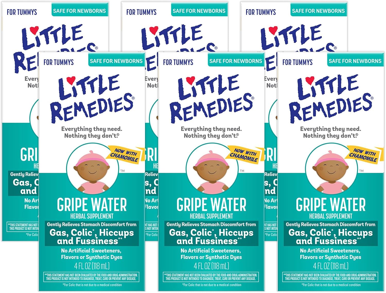 Little Remedies Gripe Water for Babies, Colic and Baby Gas Relief for Newborns, 4 Fl Oz, 6 Pack