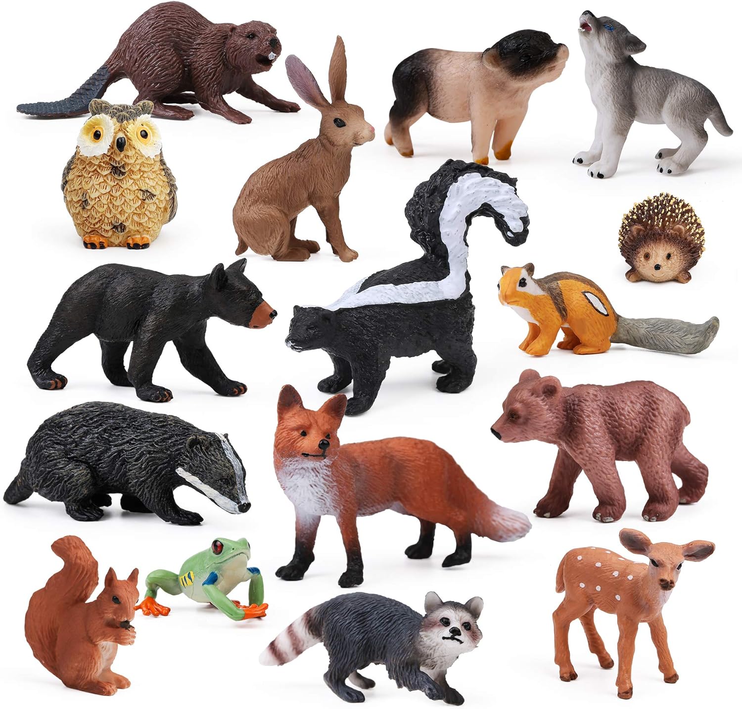 16PCS Forest Animals Baby Figures, Woodland Creatures Figurines, Miniature Toys Cake Toppers Cupcake Toppers Birthday Gift for Kids