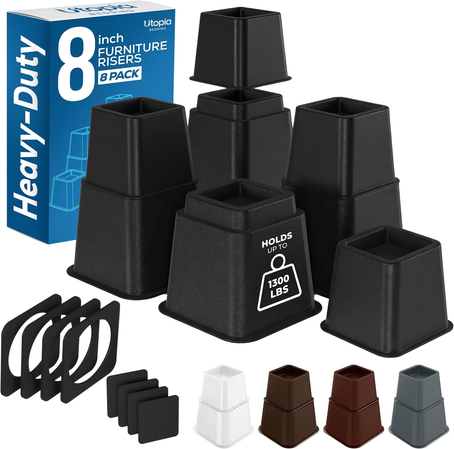 Utopia Bedding Heavy Duty Bed Risers, 3, 5, 8 Inch, Pack of 4, Black