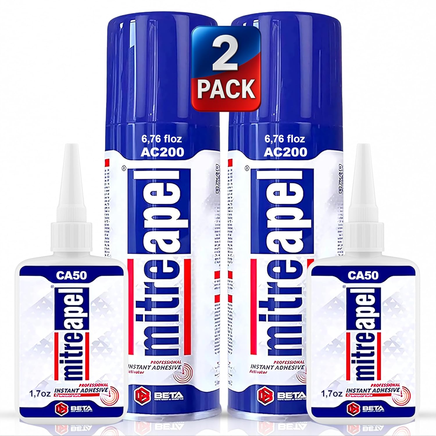 MITREAPEL CA Glue with Activator (2 x1.7oz-2 x 6.7floz)Instant Bond Professional Cyanoacrylate Adhesive and Super Glue Accelerator for Woodworking ,Ceramic,3D Printing,Glass, DIY&Craft, Plastic,Repair
