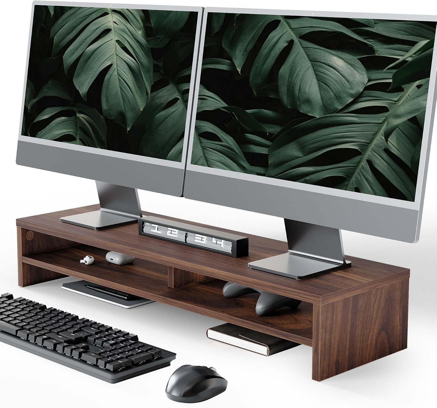 Fenge Monitor Stand, 80cm, for Laptop PC TV, 2 Tiers, Monitor Riser, Brown