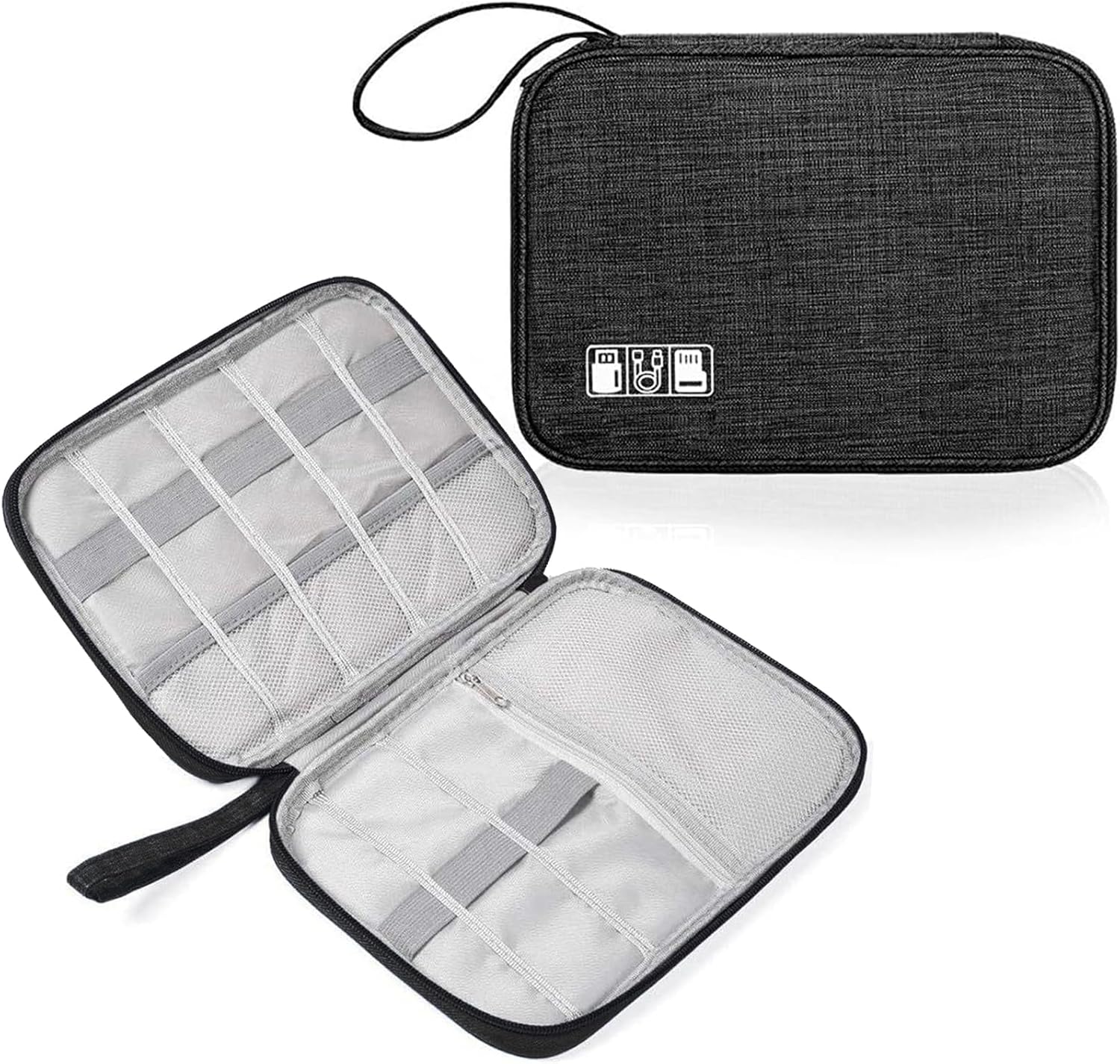 YHQZ 1 Pcs Universal Carry Travel Gadget Bag,Travel Cable OrganiserBag and Cables OrganiserBag,Electronics Accessories Organizer Bag for Chargers,Cables,USB Drive,SD Card,Power Bank,Disk(Black)