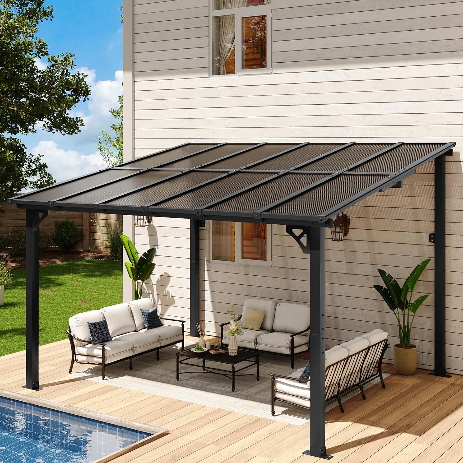 Aoxun 12’x10’ Gazebo for Patio, Gazebo Pergola with Sloped Roof, Black