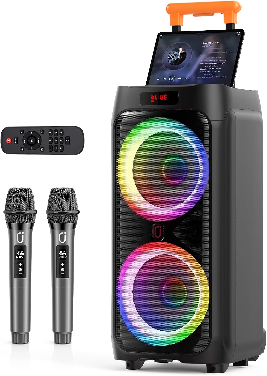 Karaoke Machine for Adults, 500W Bluetooth Speaker with Dual 8" Subwoofer