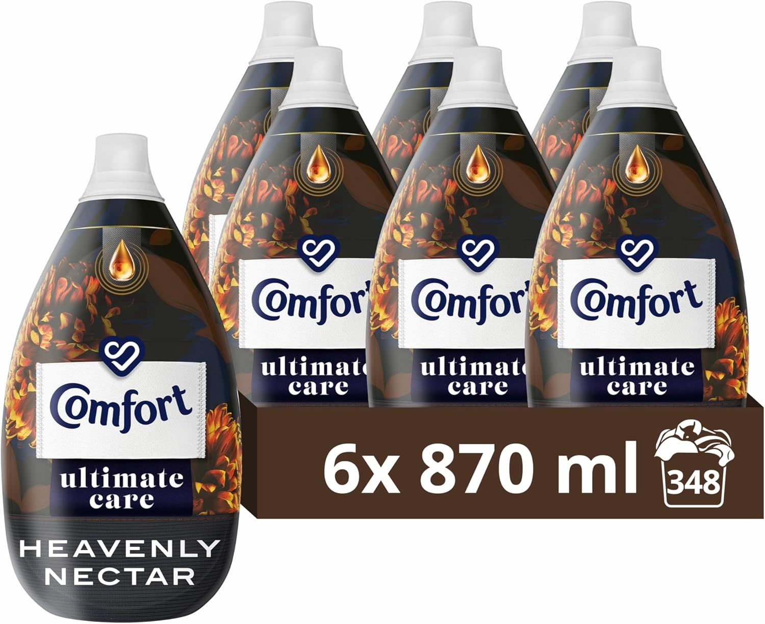 Comfort Ultimate Care Heavenly Nectar Ultra-Concentrated Fabric Conditioner bottle made of 100% recycled plastic* for complete clothes protection 348 washes (6x 870 ml)