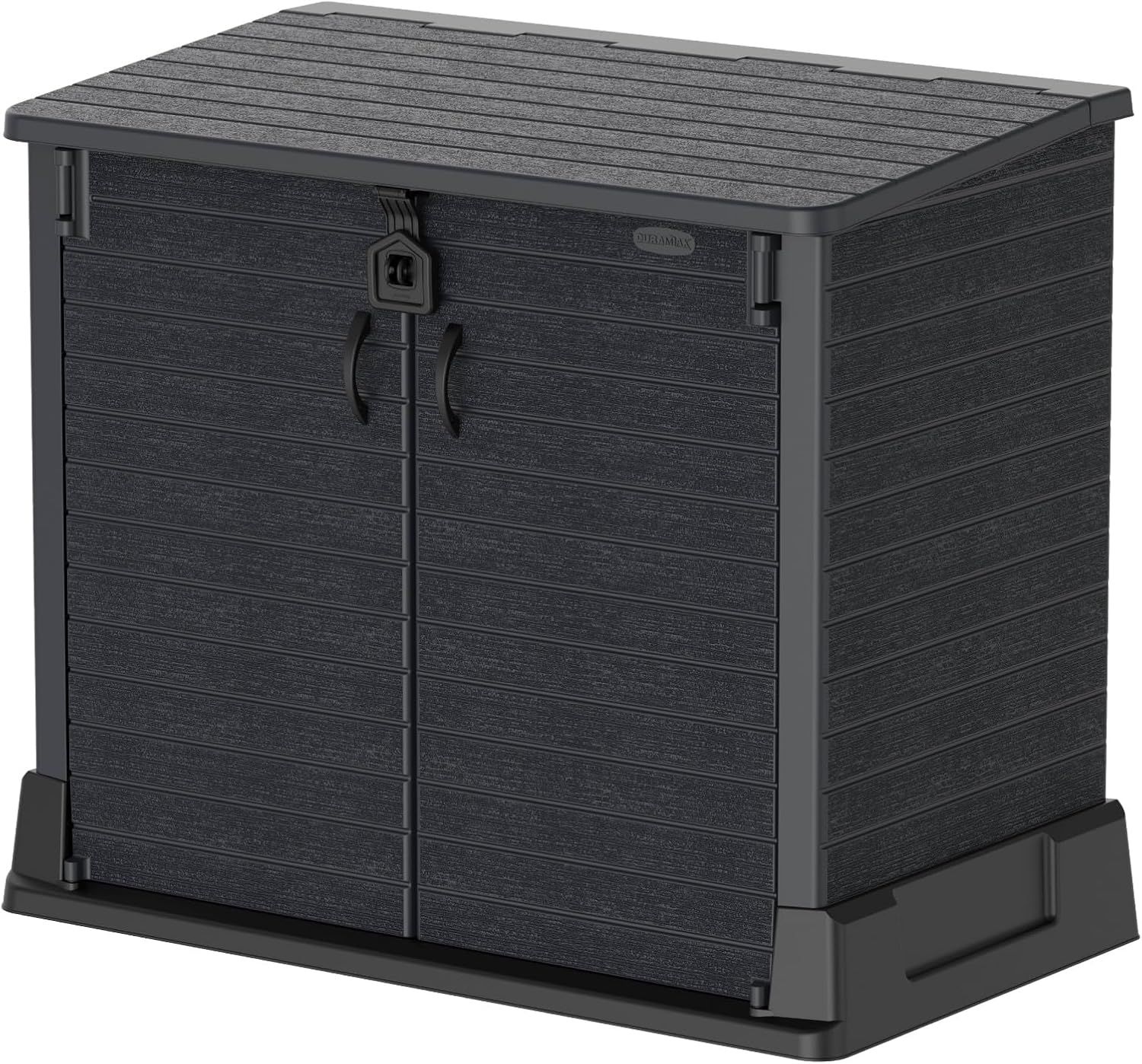Duramax Cedargrain StoreAway 850L Plastic Garden Storage Shed - Outdoor Storage Shed, Wheelie bin box, Durable Construction, Ideal for Tools, BBQs & 2x 120L Garbage Bins, 130x74x110 cm, Dark Grey
