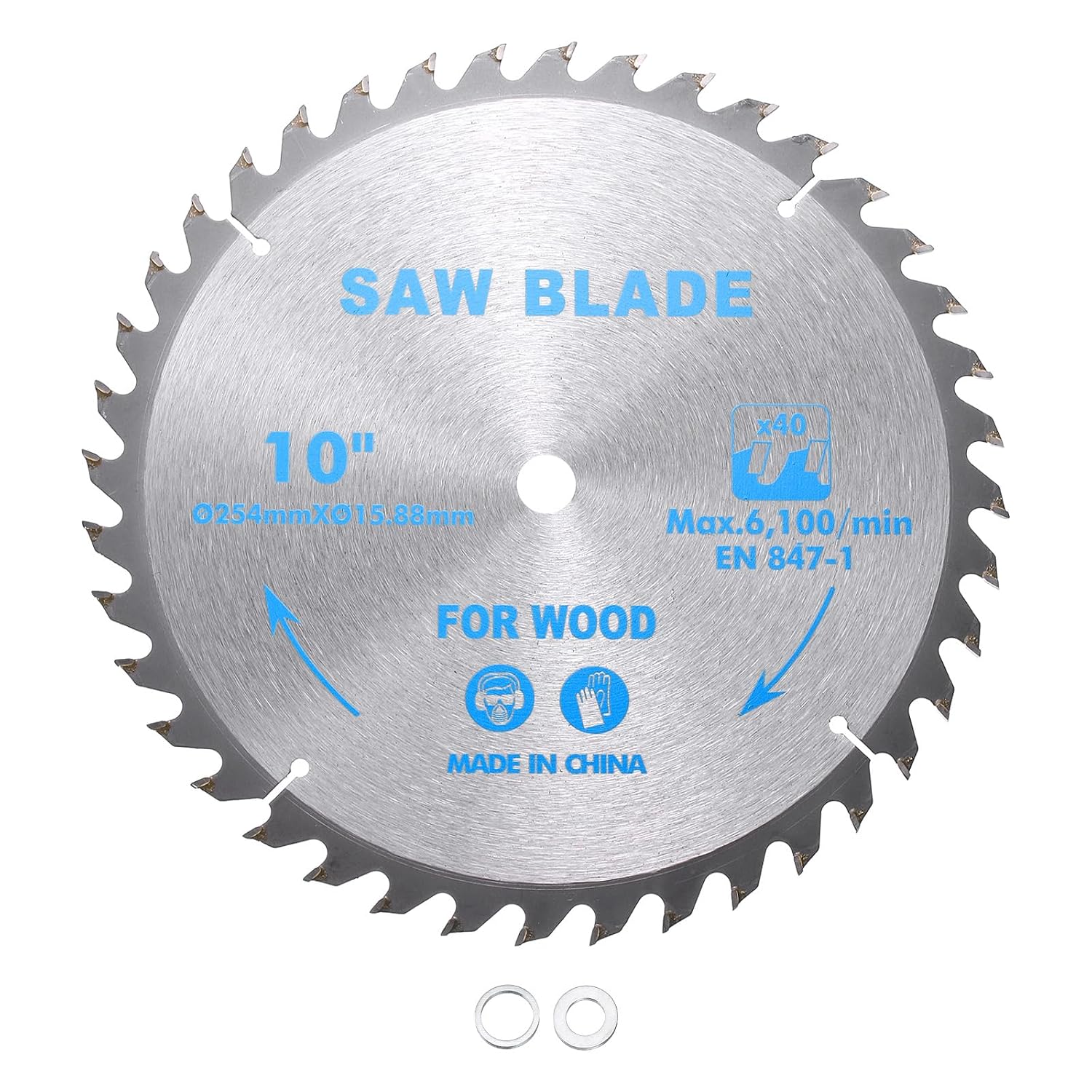 Circular Saw Blade - [10 Inch x 40 Teeth x 5/8 Inch Arbor] Tungsten Carbide Tipped Table Miter Saw Blades with 5/8 Inch to 1/2 Inch 3/8 Inch Washer Adapters | Silver