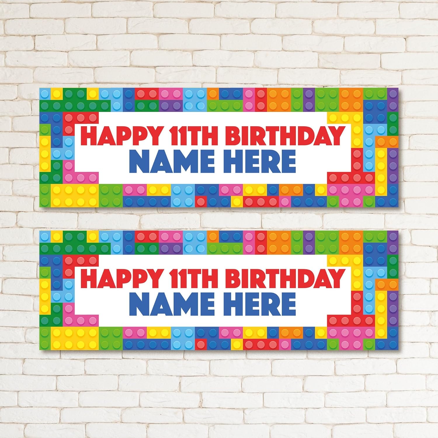 Set of two Personalised Building Blocks Kids Birthday Banner Children Party Supplies Event Wall Decor Occasion - Any NAME or any AGE