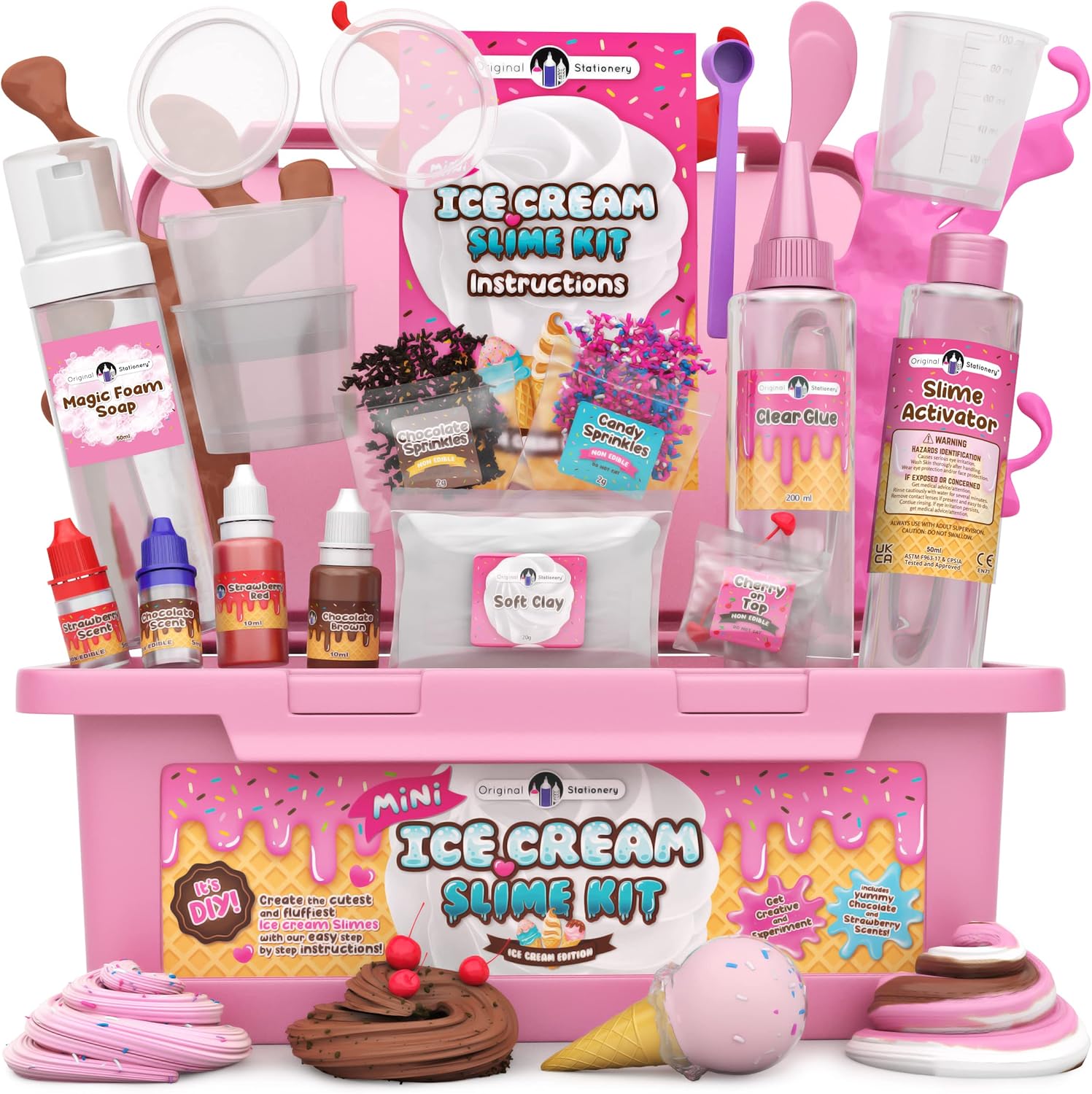 Original Stationery Mini Ice Cream Slime Kit for Girls & Boys Ages 7–12, DIY Slime Making Set with Sprinkles & Strawberry Scent, Fun Ice Cream Craft Toy, Easter for Kids