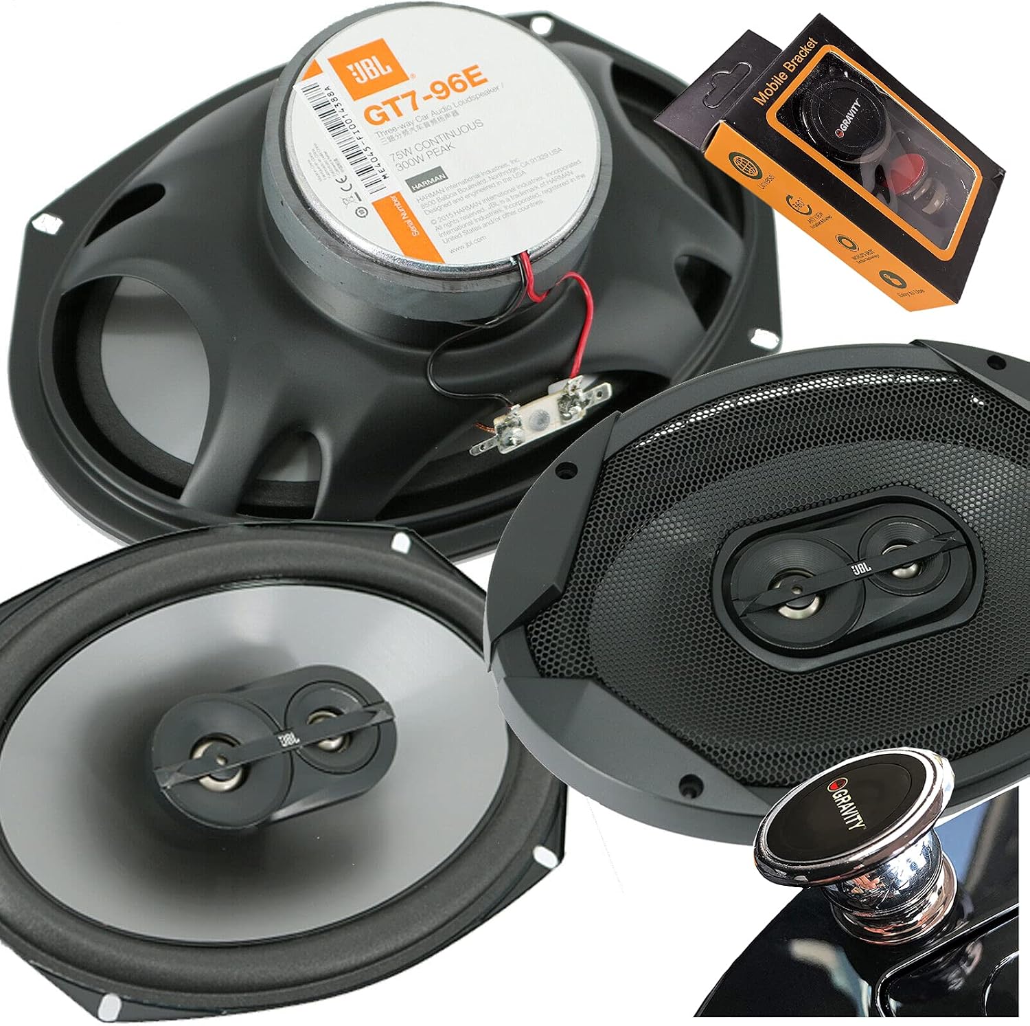 JBL Club 9630 480 Watts 6x9 Club Series 3-Way Coaxial Car Speakers with Gravity Magnet Phone Holder Bundle