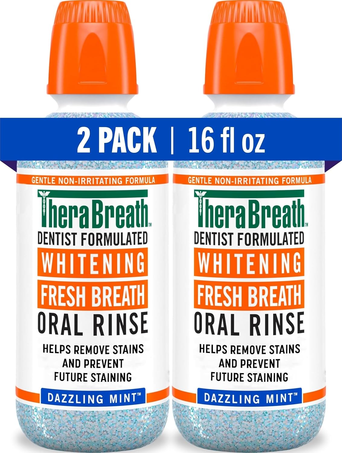 TheraBreath Whitening Mouthwash, Dazzling Mint, 16 oz, 2-Pack | Dentist Formulated, Alcohol Free, Daily Use, Certified Vegan