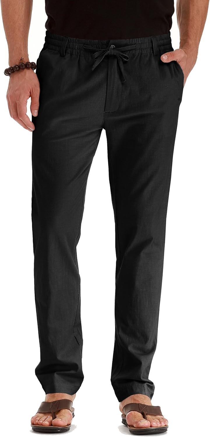 Sailwind Men's Drawstring Summer Beach Loose Trousers Linen Pants Casual with Elastic Waistband
