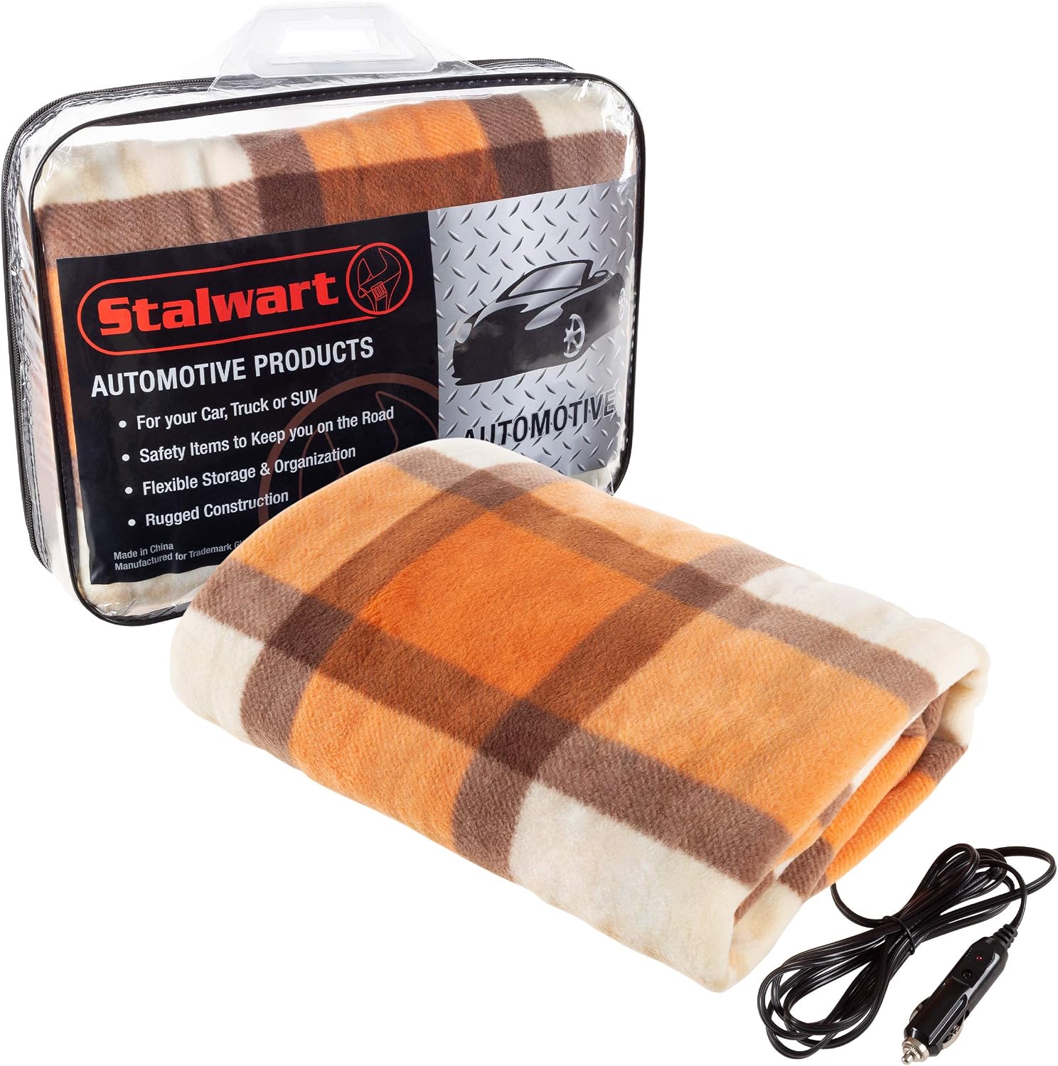 Stalwart 75-BP1011 Electric Blanket-Heated 12V Polar Fleece Travel Throw for Car, Truck & RV-for Cold Weather, Tailgating & Emergency Kit (Orange), 43 inch