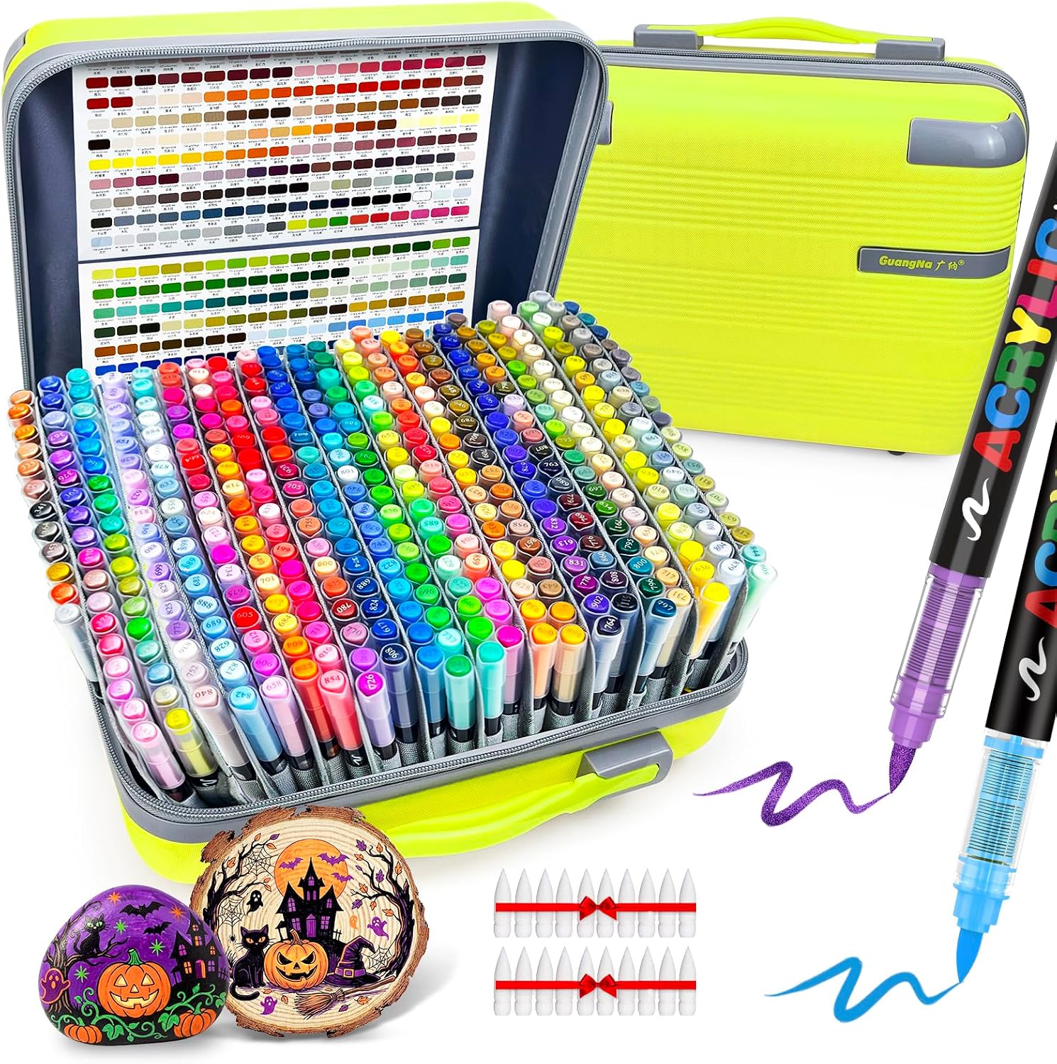 Guangna 408 Acrylic Paint Markers, Brush Tip Acrylic Paint Pens, Quick-Drying Waterproof Ink, for Rock Painting Plastic Wood Canvas Glass Ceramic Metal Art Crafts Supplies Gift