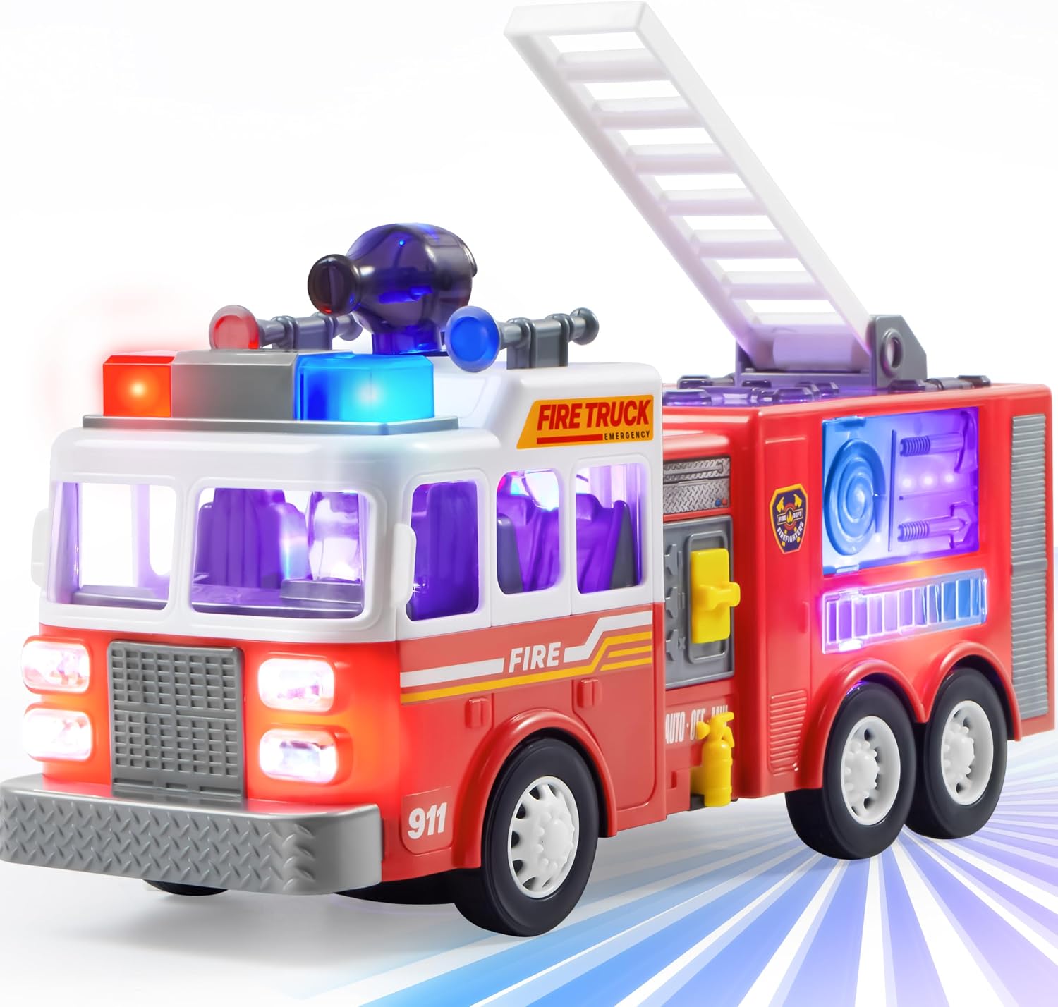 JOYIN Toddler Fire Engine Truck Toy Age 2+ for Kid Age 3 4 5 6 7 8, LED Projections & Sirens, Realistic Buttons with Mode Switch & Volume Control, Bump and Go Fire Engine Trucks