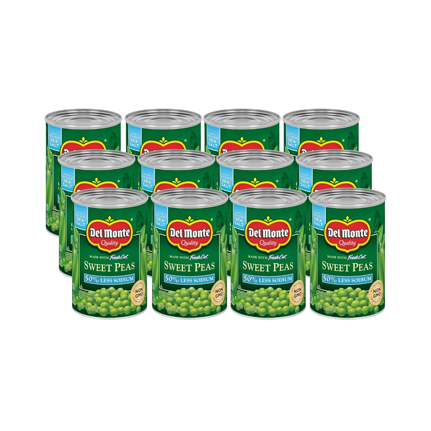 Del Monte Canned Sweet Peas with 50% Less Sodium, 15 Ounce (Pack of 12)