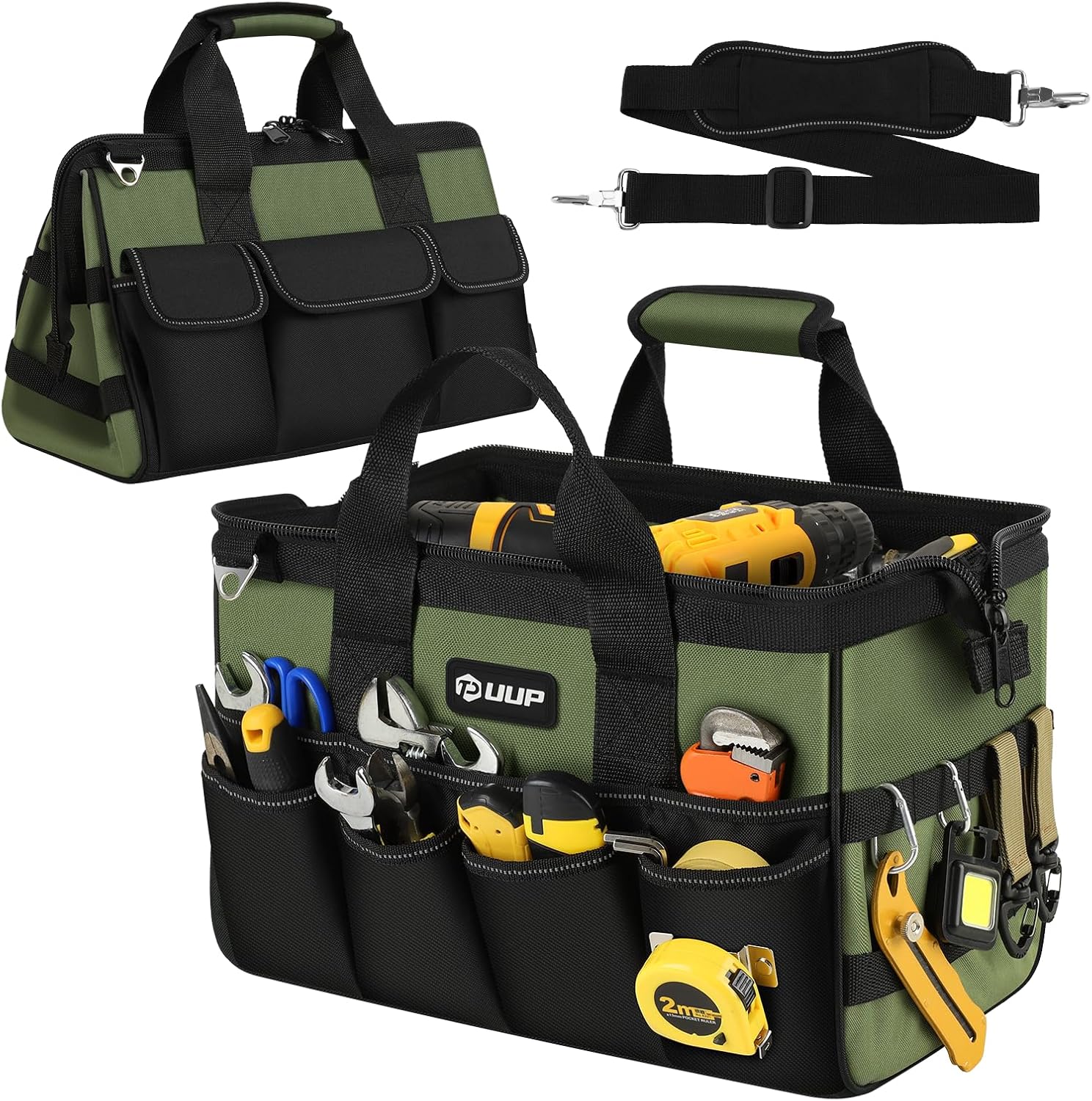 Heavy Duty Tool Bag 15-Inch, 16-Pocket Portable Empty Tool Box Organizer Storage, Toolbox Organization, Soft Handle Large Zipper Carrying Toolbag, Father Day Dad Men Mechanic Welding Birthday Gift