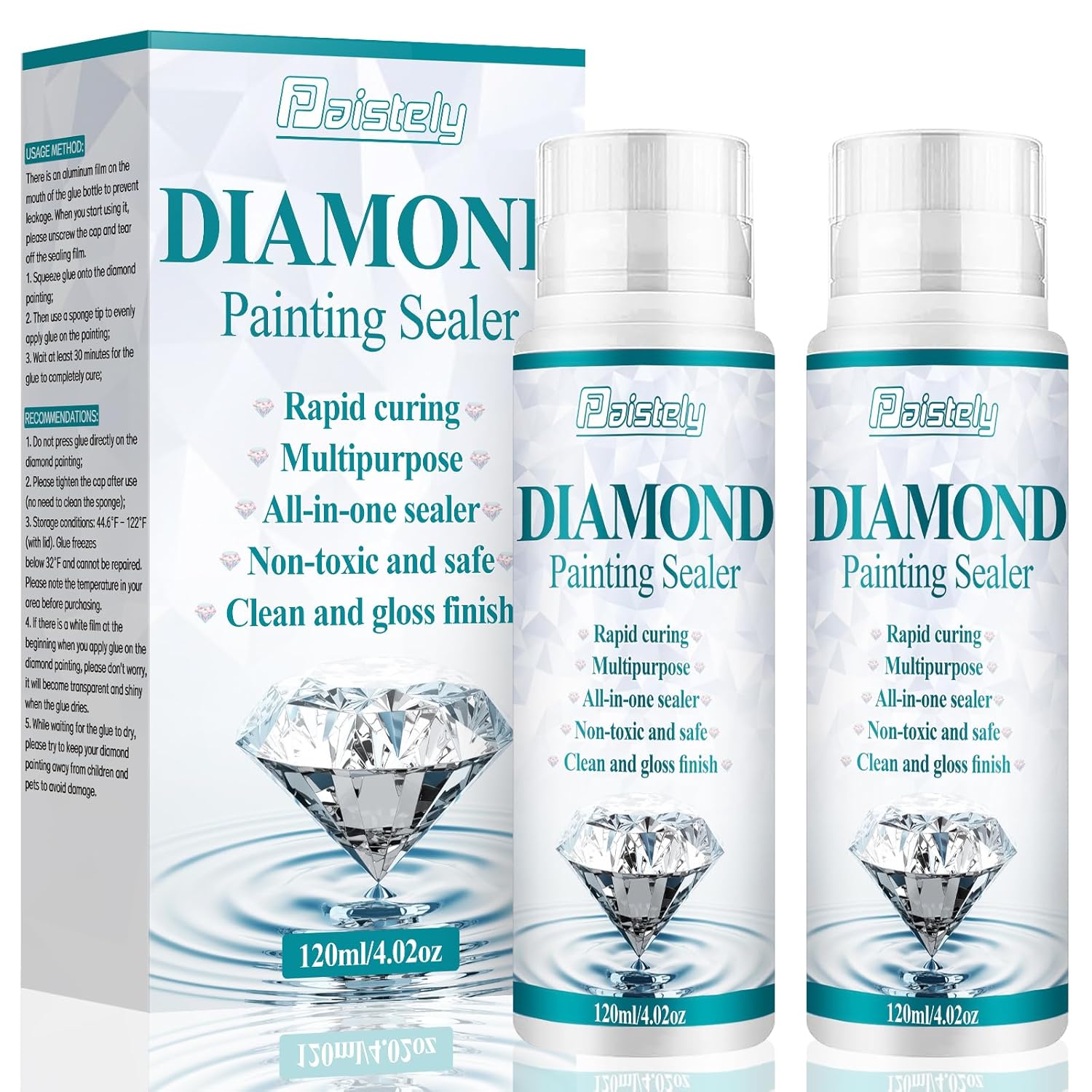 Diamond Painting Sealer & Glue, Clear, Permanent Fixation & Shining Effect, Art Glue for 5D Diamond Painting, Puzzles & DIY Crafts (120ml*2)