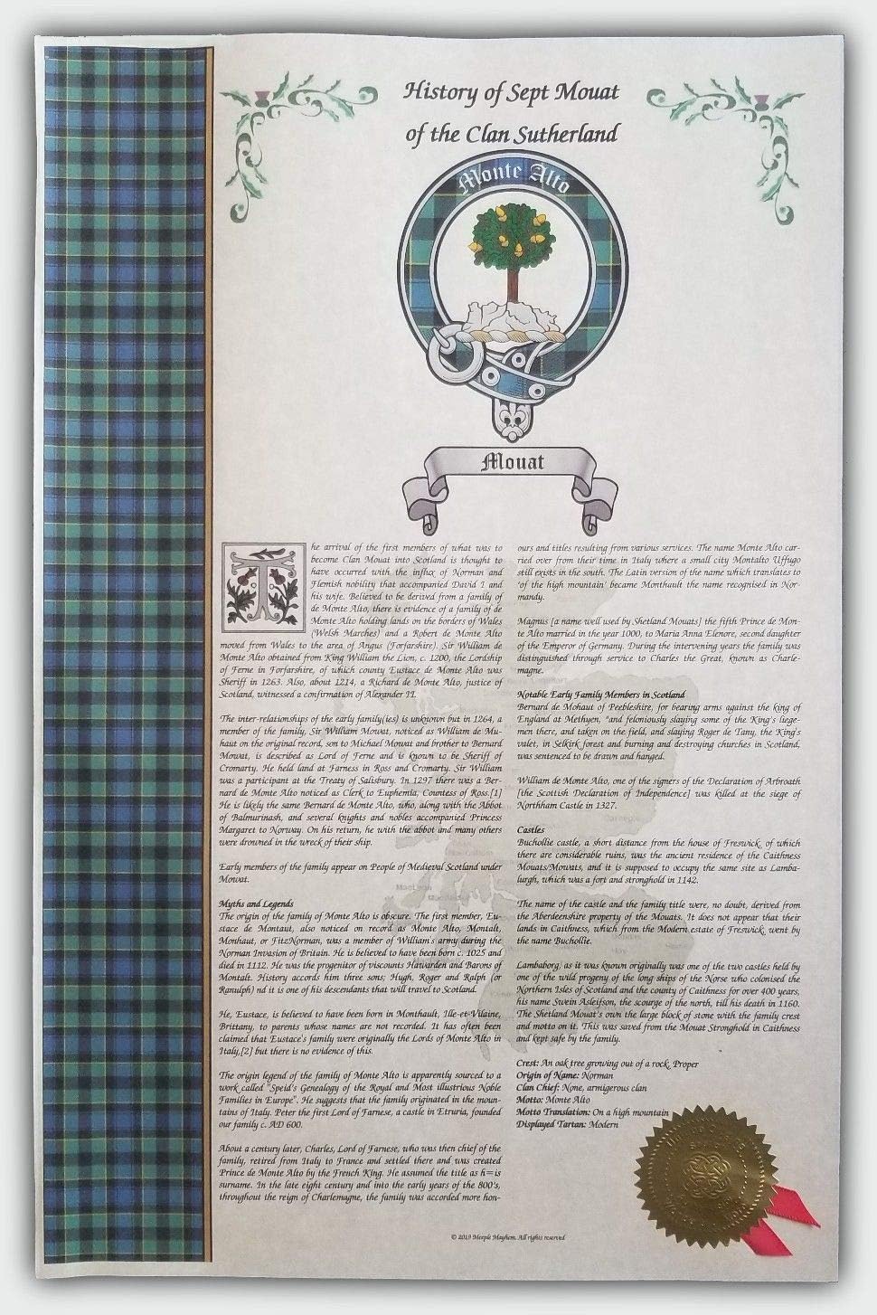 Mr Sweets Booh Scottish Clan & Sept 11x17 History Print - Tartan, Buckle, Crest, Last Name Surname Meaning, Genealogy, Family Tree Research Aid, Roots, Ancestry, Ancestors and Namesakes