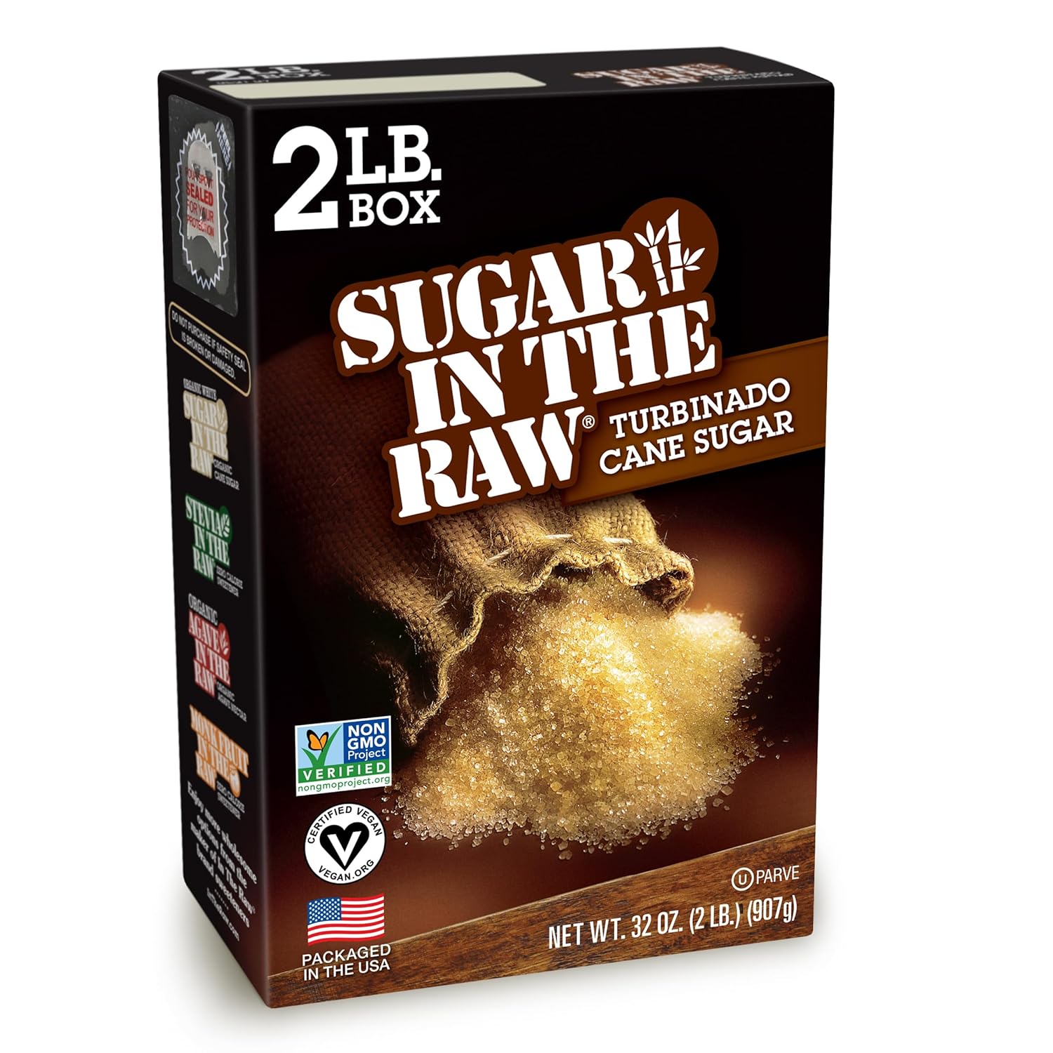 Sugar In The Raw Granulated Turbinado Cane Sugar, No Added Flavors or erythritol, Pure Natural Sweetener, Hot & Cold Drinks, Coffee, Baking, Vegan, Gluten-Free, Non-GMO, Bulk Sugar, 2lb Bag (1-Pack)