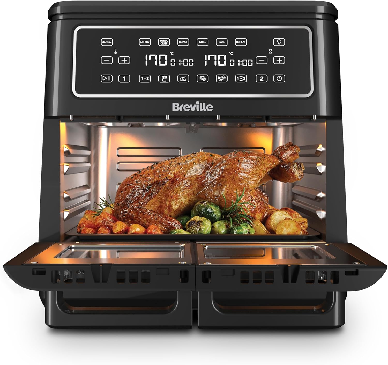 Breville Halo Flexi Air Fryer | Digital Dual Air Fryer Oven | 11L: Serves 10+ People | Fry, Bake, Grill, Roast & Reheat | 2400 W | Save £65 a Year on Energy Bills* | Black [VDF130]