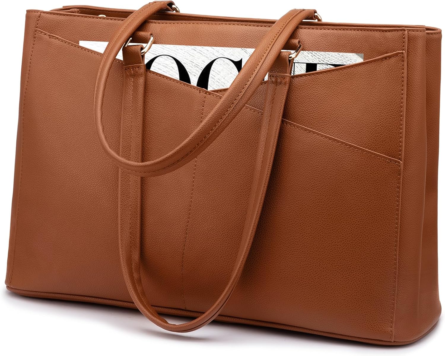 LOVEVOOK Laptop Bags for Women 15.6inch, Ladies Handbags Tote Bag PU Leather for Work Office Business School, Large Womens Hand Bag with Laptop Compartments, Brown