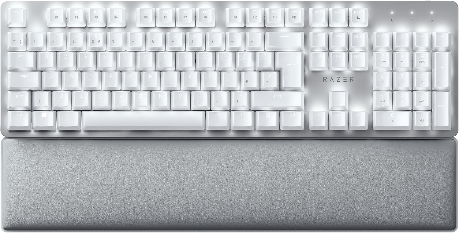 Razer Pro Type Ultra - Wireless Mechanical Keyboard for Maximum Productivity (Yellow Silent and Linear Keyboard Switches, Leatherette Wrist Rest, Multi-Device Dongle, Bluetooth) UK Layout | White