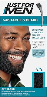 Just For Men Mustache & Beard, Beard Dye for Men with Brush Included for Easy Application, With Biotin Aloe and Coconut Oil for Healthy Facial Hair - Jet Black, M-60, Pack of 1