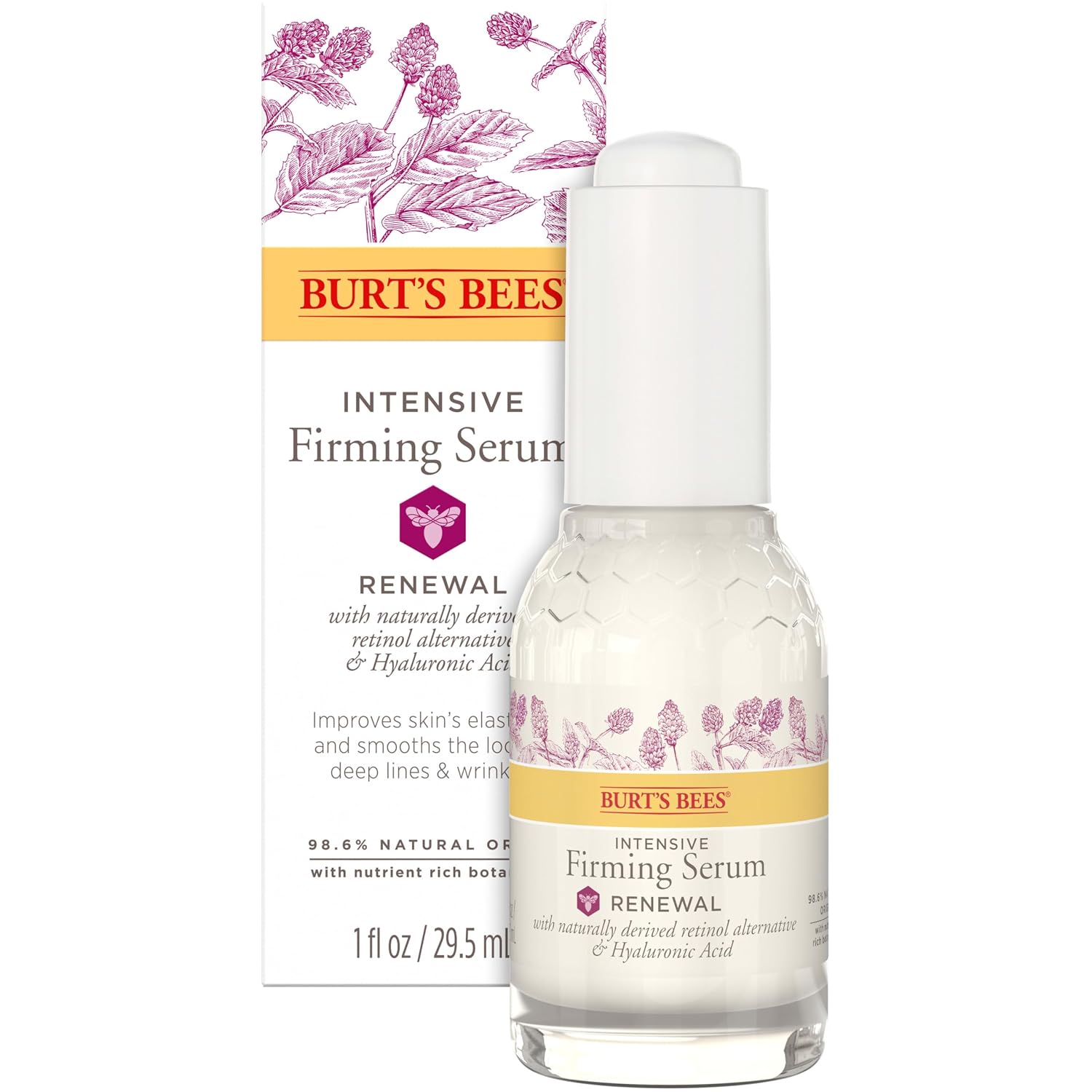 Burt's Bees Renewal Intensive Firming Serum With Natural Retinol Alternative and Hyaluronic Acid, Powerful Anti-Aging Ingredients, 98.6 Percent Natural-Origin Skin Care, 1 fl. oz. Bottle