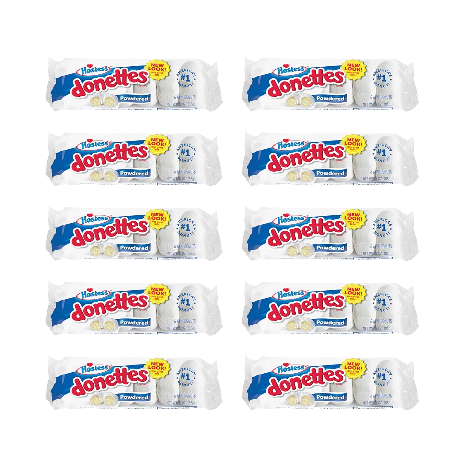 Hostess Powdered Sugar Donettes, 6 Count Bags (10 Pack)