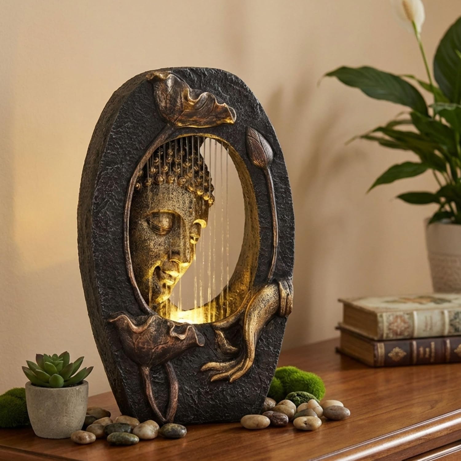 TERESA'S COLLECTIONS Buddha Water Fountain LED Pump Resin 13"