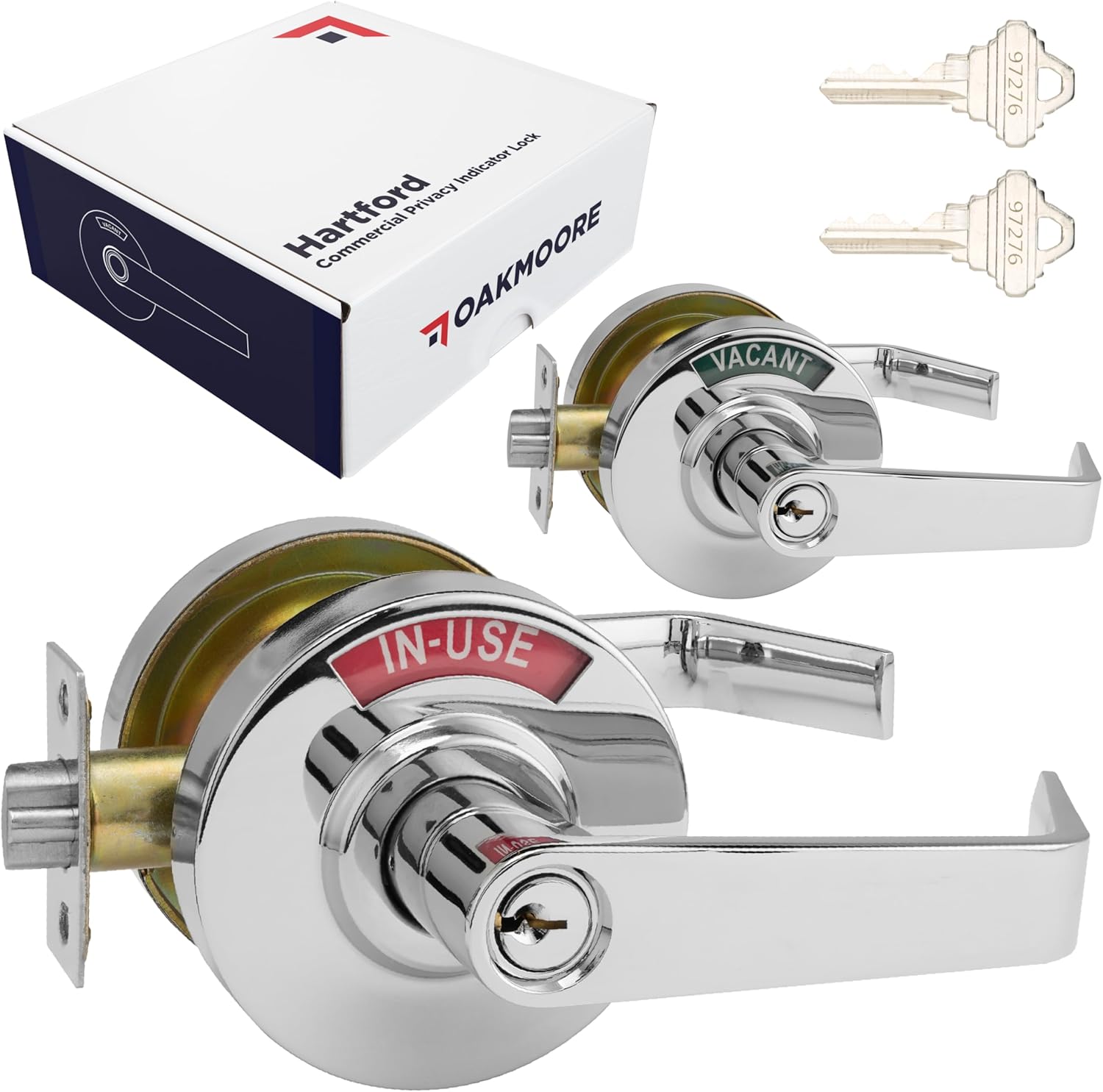 Keyed Entry Commercial Door Handle Chrome | Heavy Duty Commercial Door Locks with Indicator | Restaurant, Store, Hospital, Warehouse | Locking Occupied Door Lever Lock with Key Chrome
