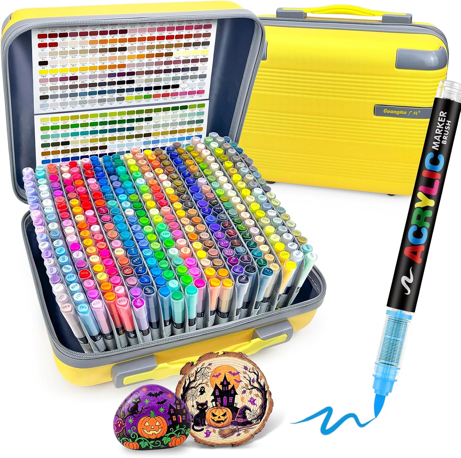 Guangna 360 Acrylic Paint Markers, Brush Tip Acrylic Paint Pens, Quick-Drying Waterproof Ink, for Rock Painting Plastic Wood Canvas Glass Ceramic Metal Art Crafts Supplies Gift