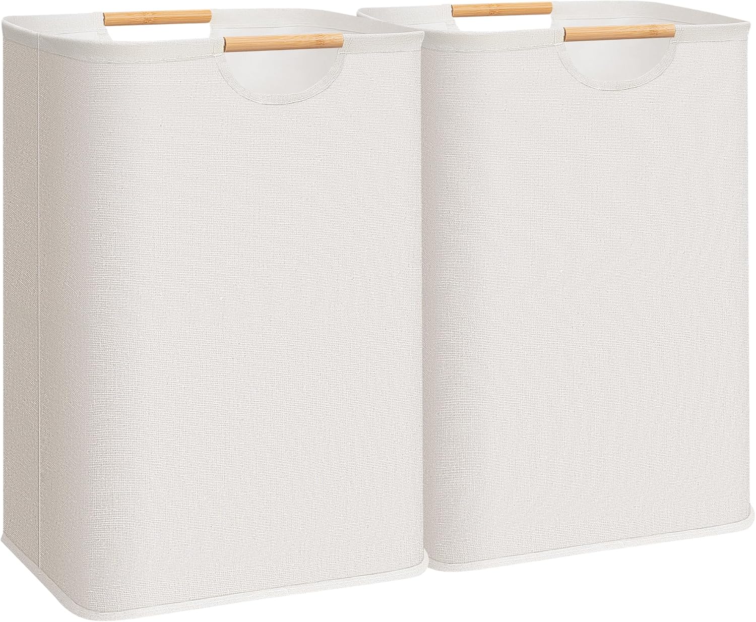 STORAGE MANIAC 2-Pack Large Laundry Hamper, 80L (21.1 Gal) Collapsible Laundry Basket with Bamboo Handles, Freestanding Waterproof Clothes Hamper for Laundry Room, Bedroom, Dorm, Towels, Toys, Beige