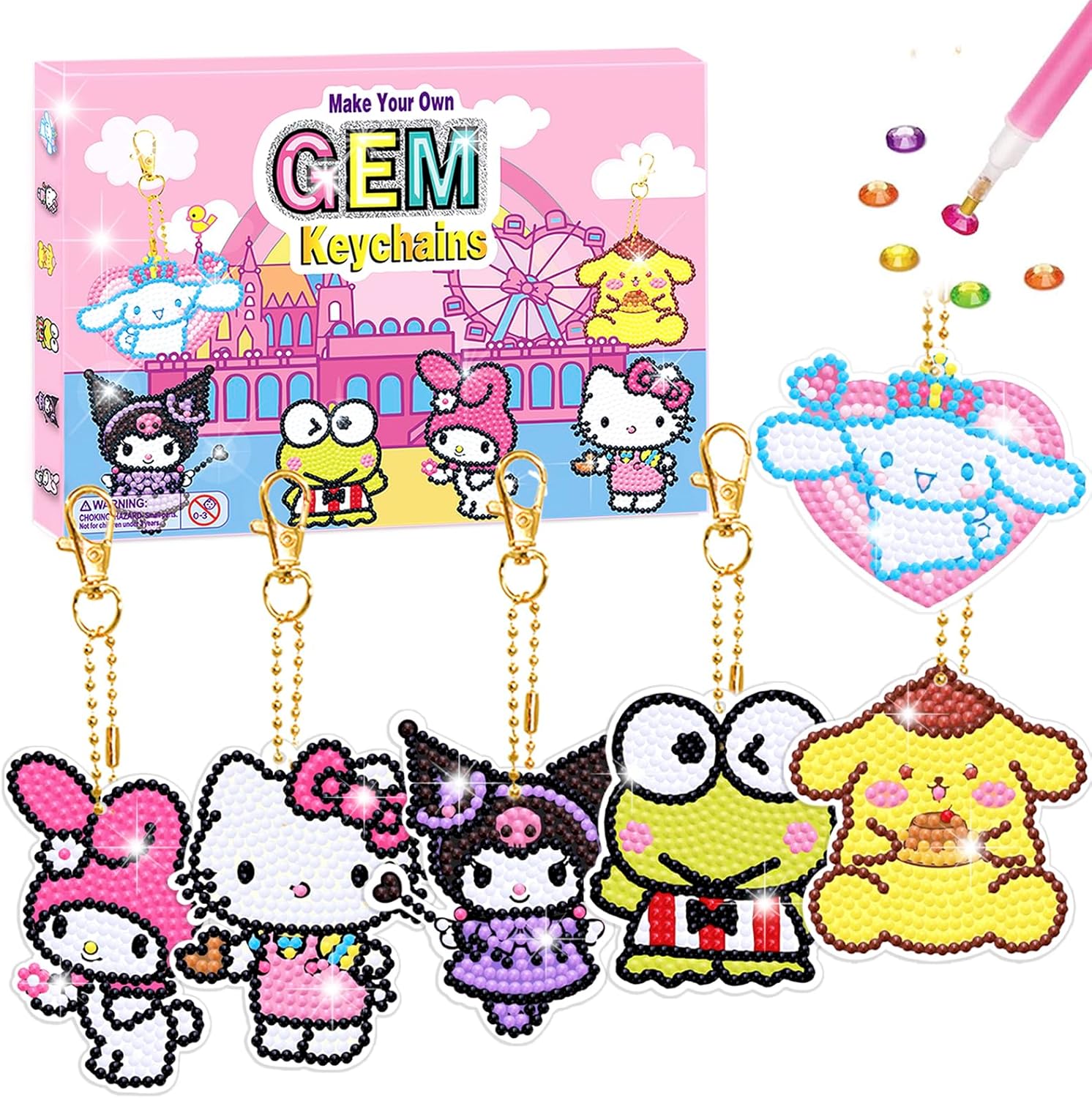 Crafts for Girls 8-12 - 6Pcs Make Your Own GEM Art Keychains - Arts and Crafts for Kids Ages 8-12 - Diamond Art Kits for Kids - 5D Dimond Art Paintings by Numbers - Art & Craft Gifts for 6 10 Year Old
