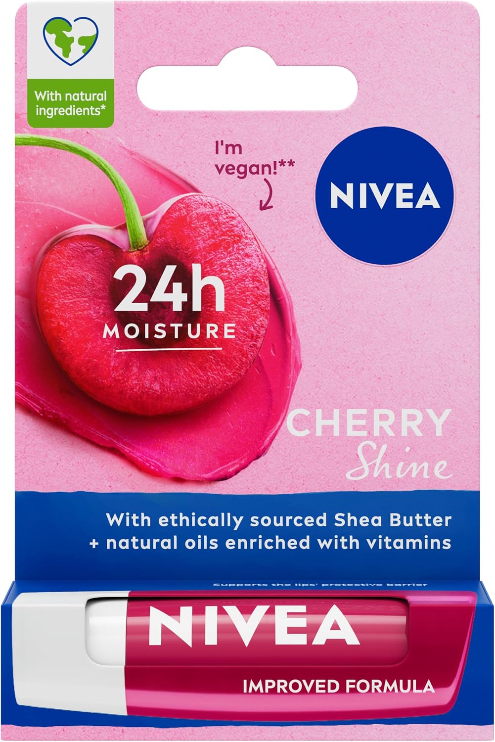 NIVEA Cherry Shine Lip Balm (4.8g), Flavoured Lip Balm with Shea Butter, Natural Oils and Vitamins, Provides 24h Moisture and a Soft Red Shine, Vegan Lip Care Formula