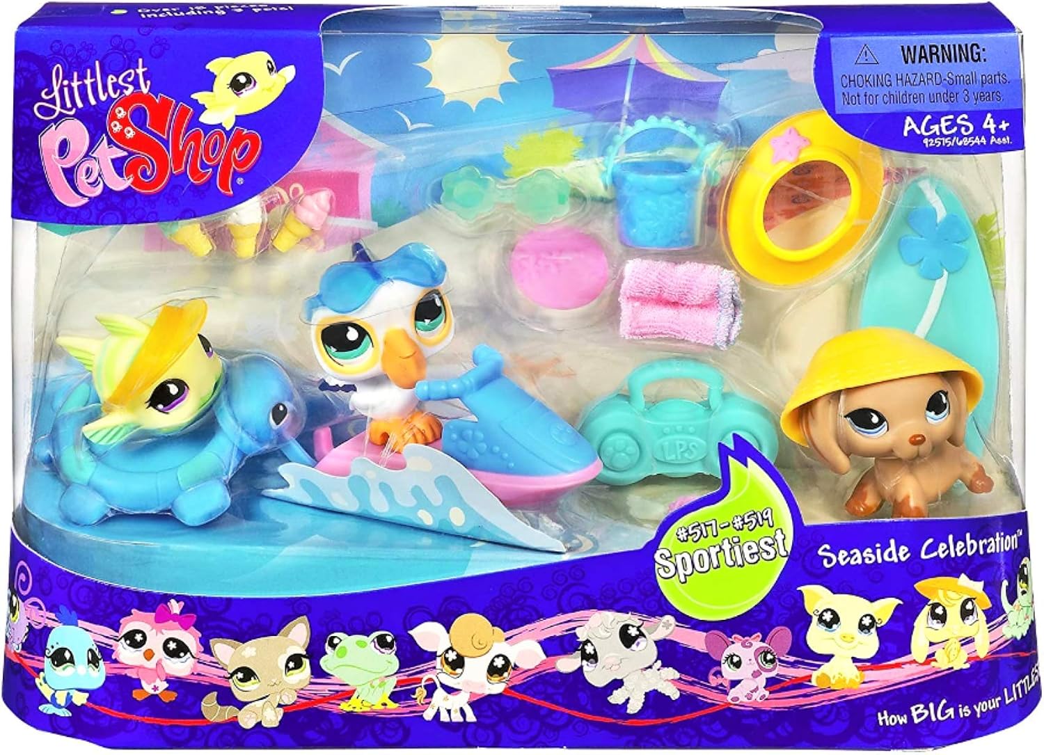 Hasbro Year 2007 Littlest Pet Shop Single Pack "Prim' N Proper Pets" Series Bobble Heat Pet Figure Set #406 - Blue CANARY BIRD with Watermelon (23060)