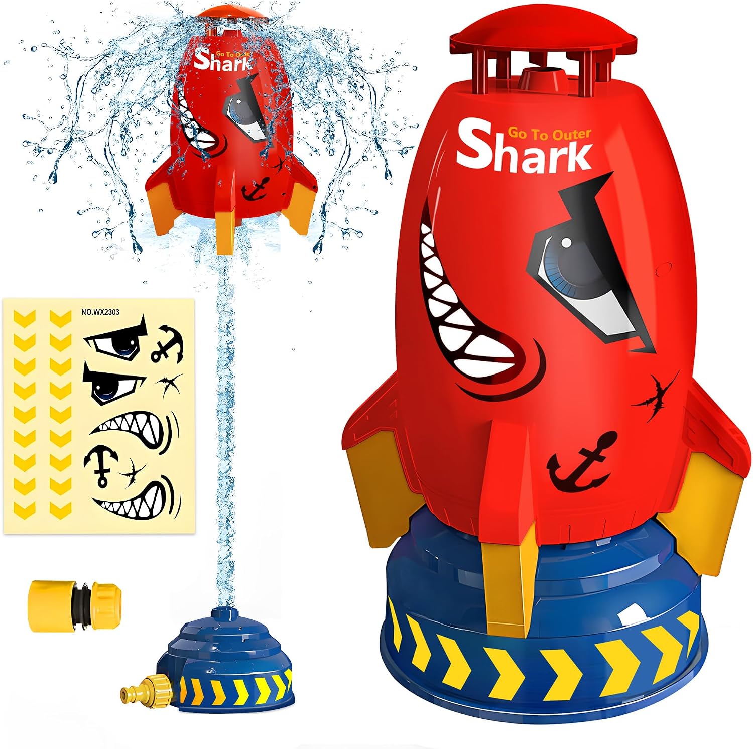 Outdoor Water Sprinkler for Kids Outdoor Water Rocket Splash, Kids Sprinkler for Outside Backyard, Summer Fun Pool Rocket Toys for Toddler Ages 3+ Gift Ideas, Red
