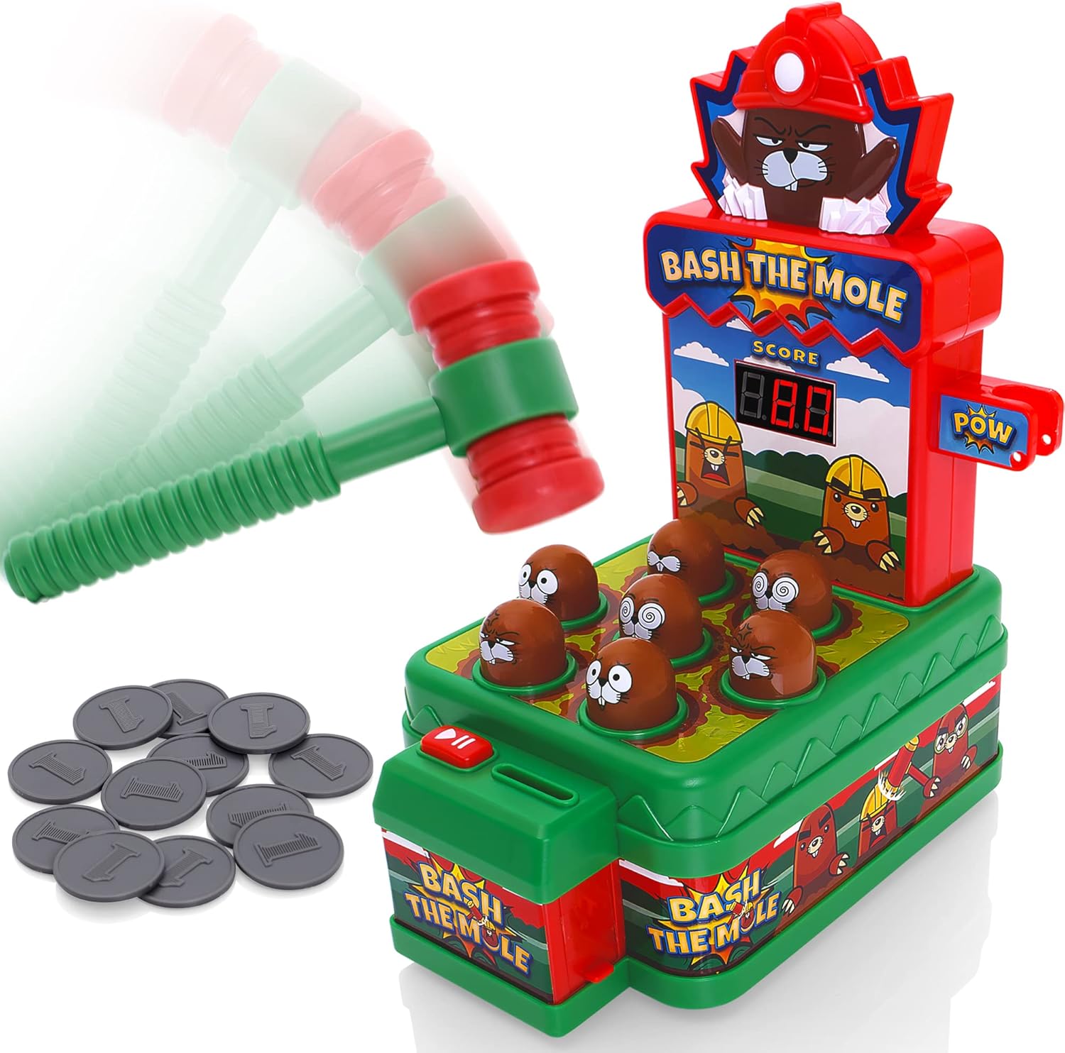 Tevo Whack Game With Hammer - A Mole Bashing Game For Kids - Electronic Kids Board Games - Toys For 3,4,5,6 Year Old Boys & Girls - Classic Arcade Game - Boys Toys Age 3 Plus - FREE Batteries Included