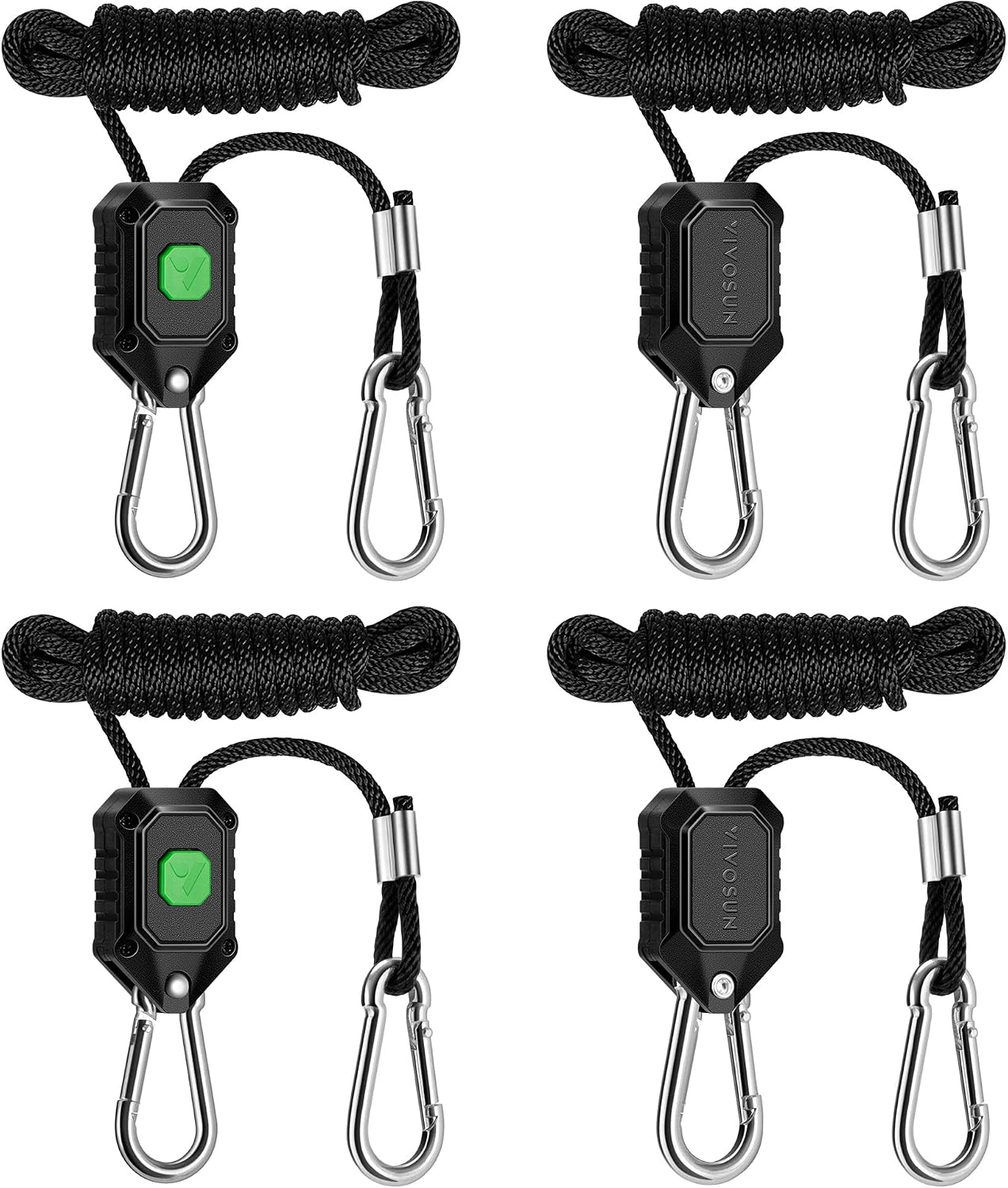 VIVOSUN 2-Pair 1/8 Inch Adjustable Grow Light Hangers, Heavy Duty Rope Hanger with Reinforced Metal Gears, 8Ft. Long and 150 lbs Weight Capacity Rope for Grow Light, Inline Fan, Filters