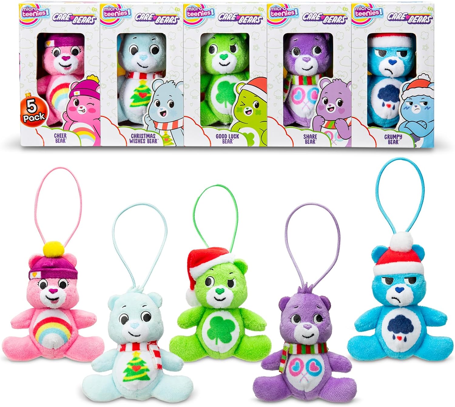 Care Bears Micro Teenies Holiday 5-Pack Treasure Box – Christmas Edition with Cheer Bear, Grumpy Bear, Good Luck Bear, Share Bear & Christmas Wishes Bear – Festive Collectibles for All Ages